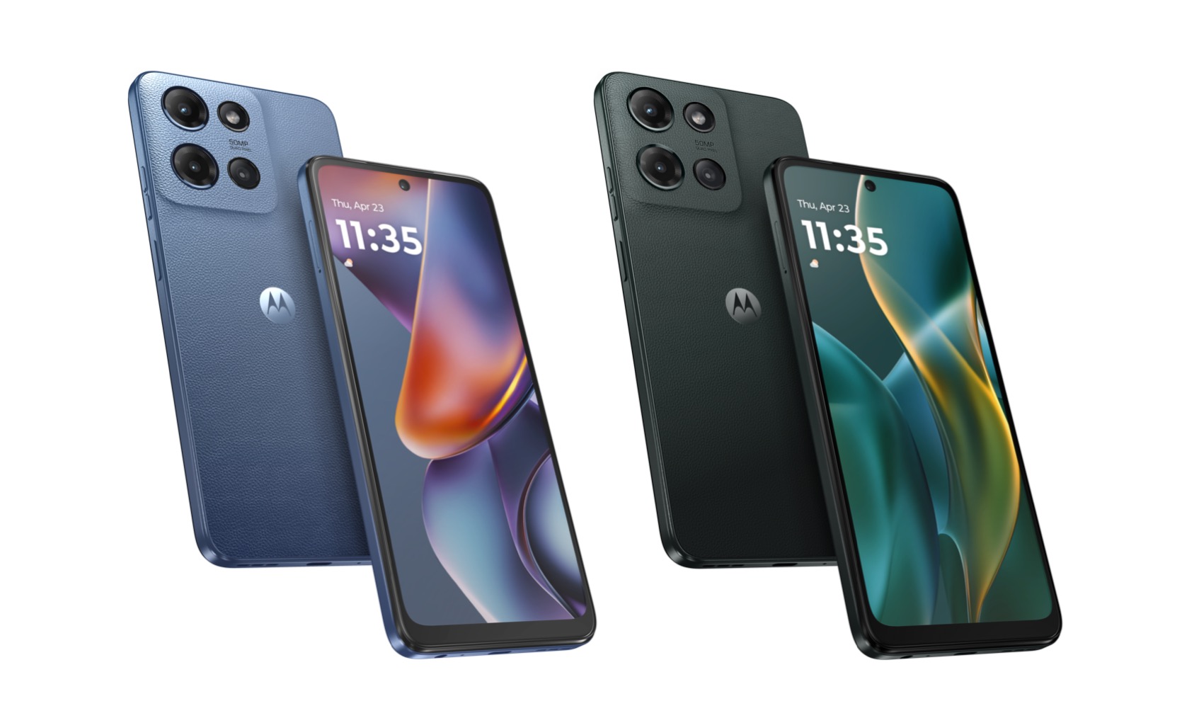 Renders de productos de Moto G 2025 en Zafiro y Verde Bosque.