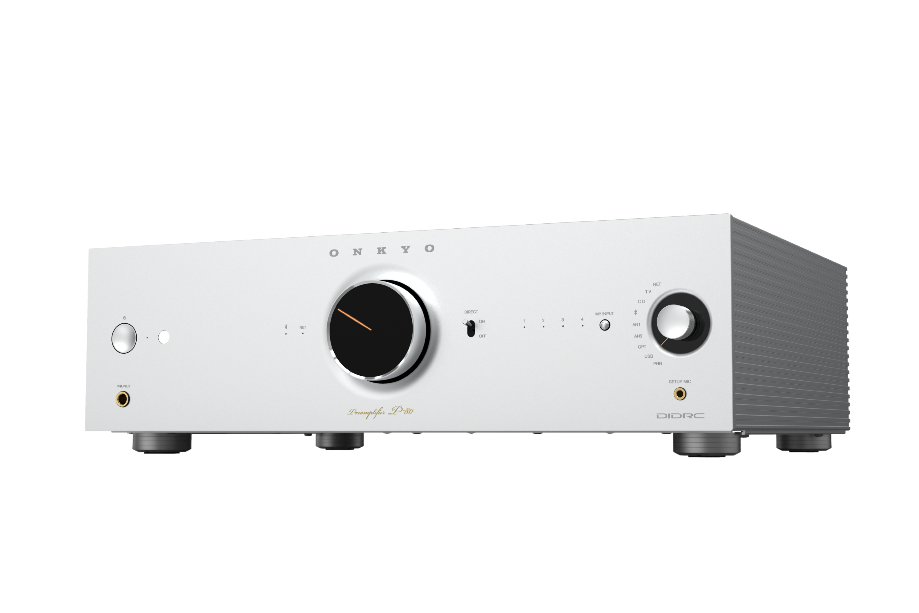 Le préamplificateur réseau Onkyo P-80 en argent.