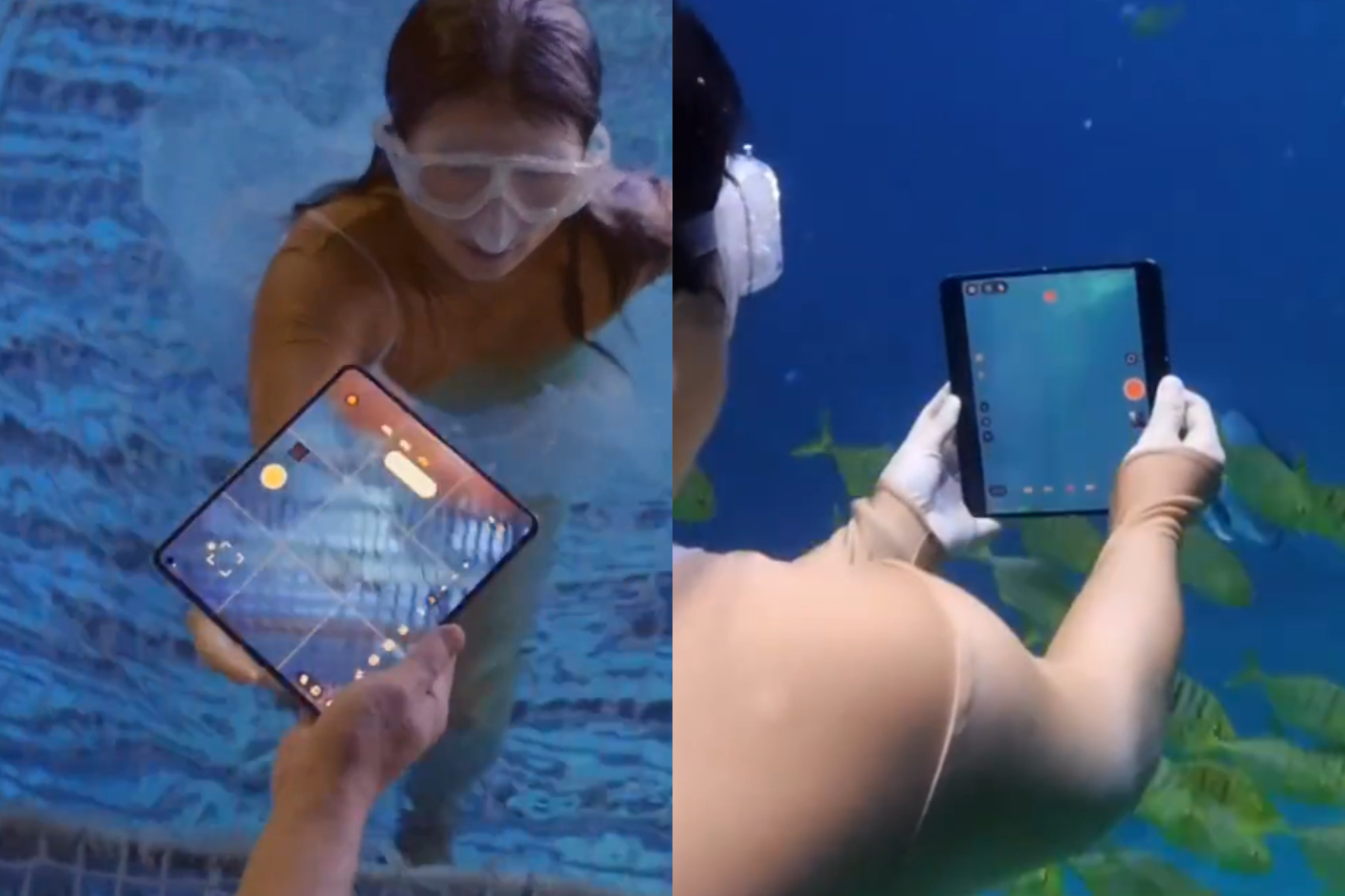 Persona usando el Oppo Find N5 bajo el agua.