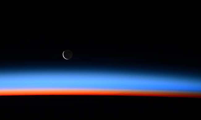 A waning crescent moon as seen from the space station.