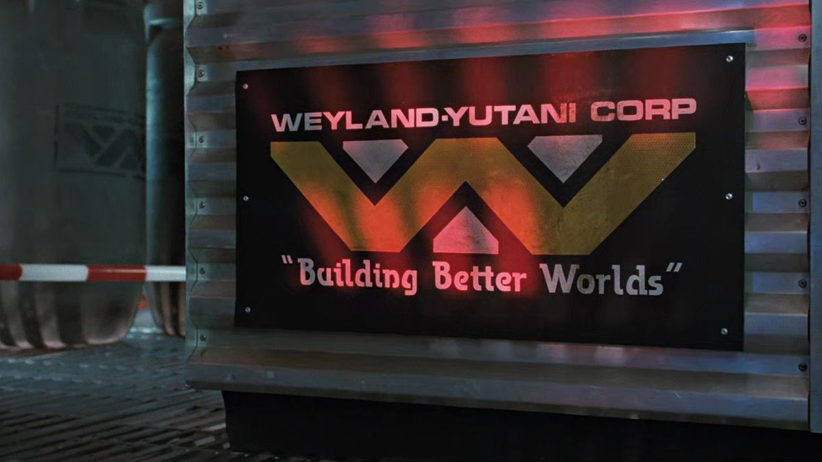 O logotipo da Weyland-Yutani em Aliens.