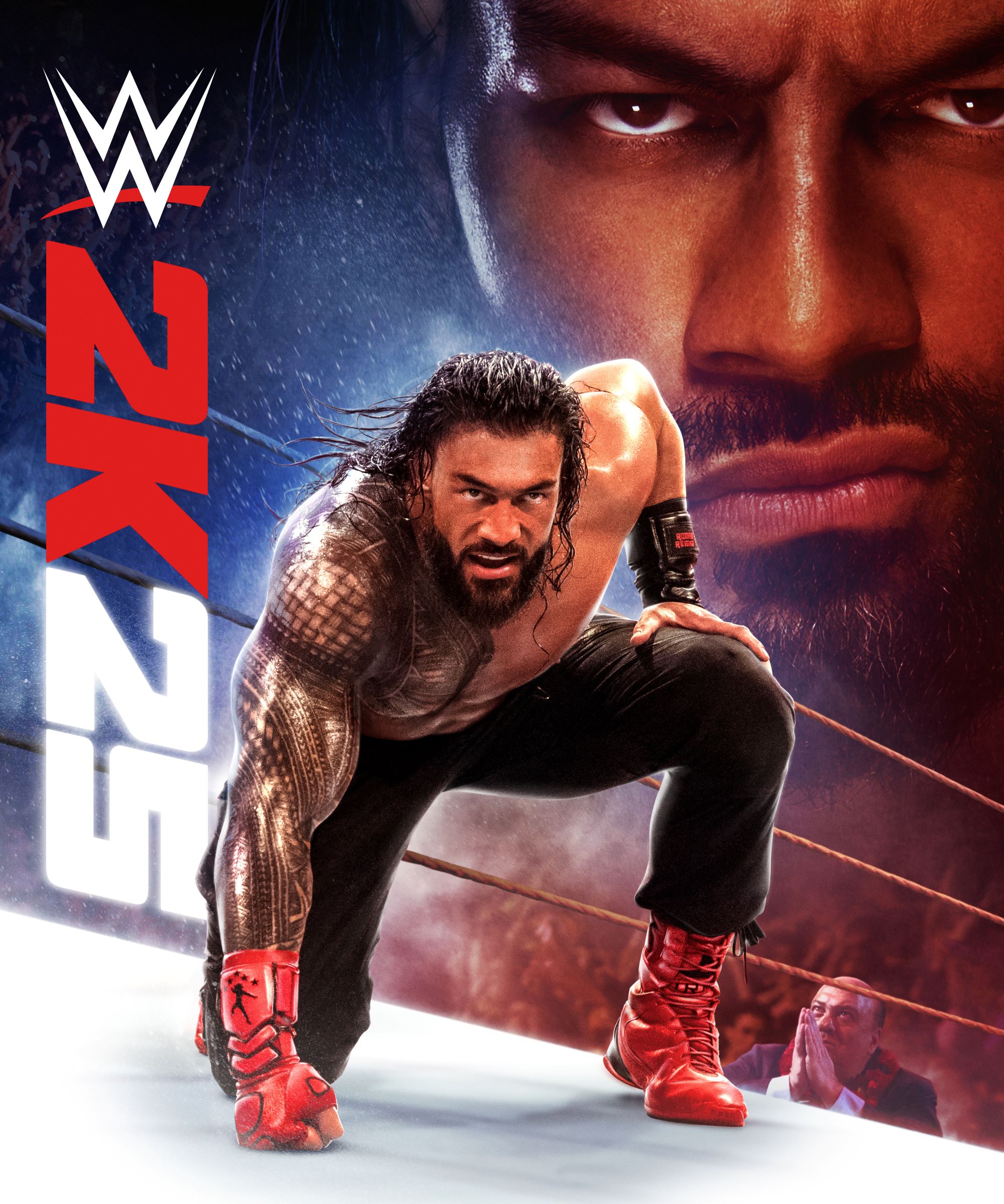 Roman Reigns pose sur la couverture de WWE 2K25