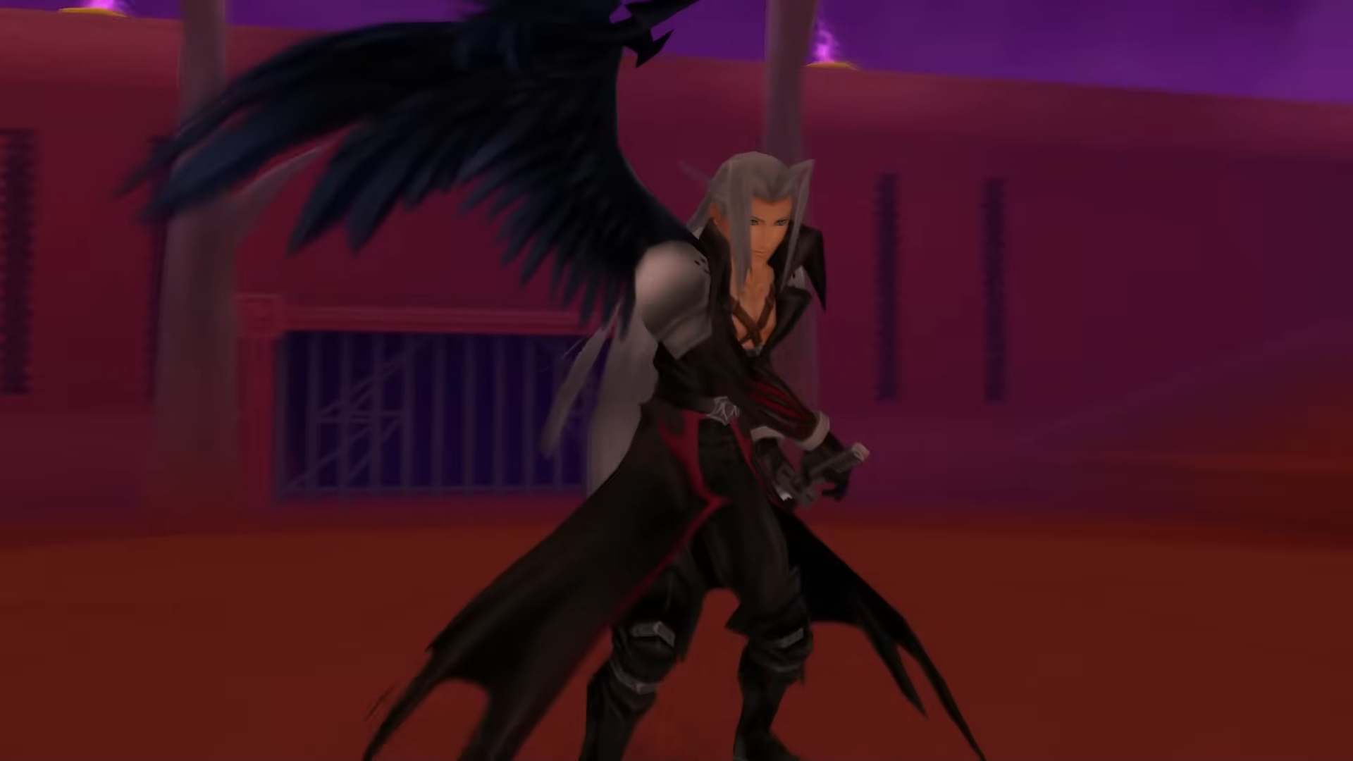 Sephiroth s'apprête à dégainer son épée dans Kingdom Hearts.