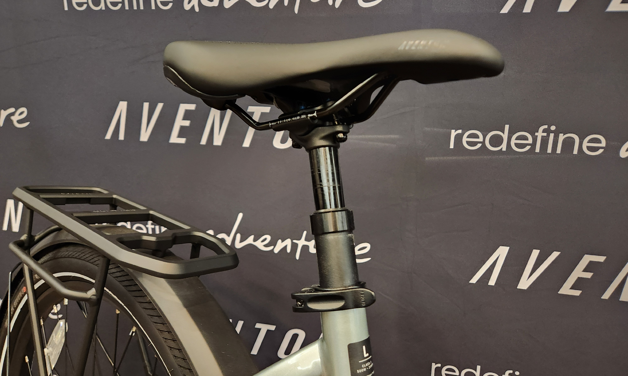 Aventon Level 3 close-up shot of suspension seat post.