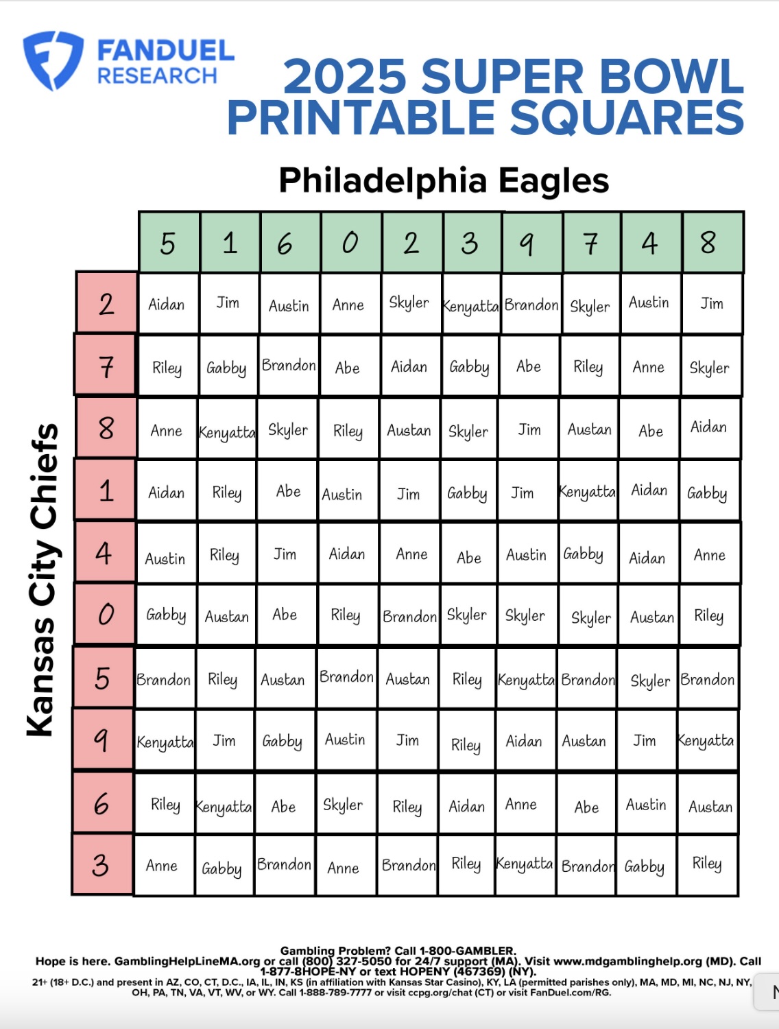 Fill out Super Bowl squares from FanDuel.