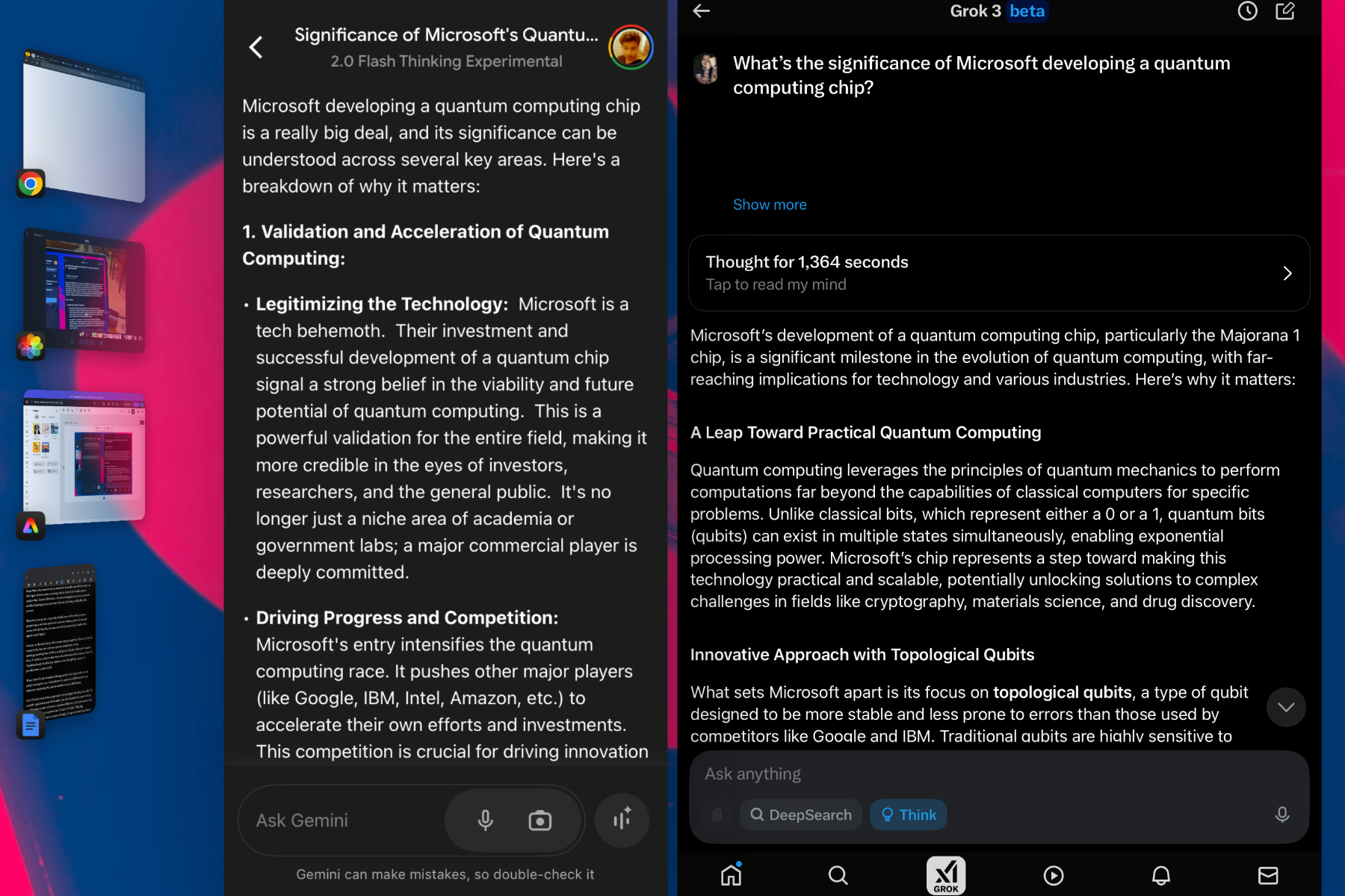 Comparing responses generated by Gemini and Grok-3