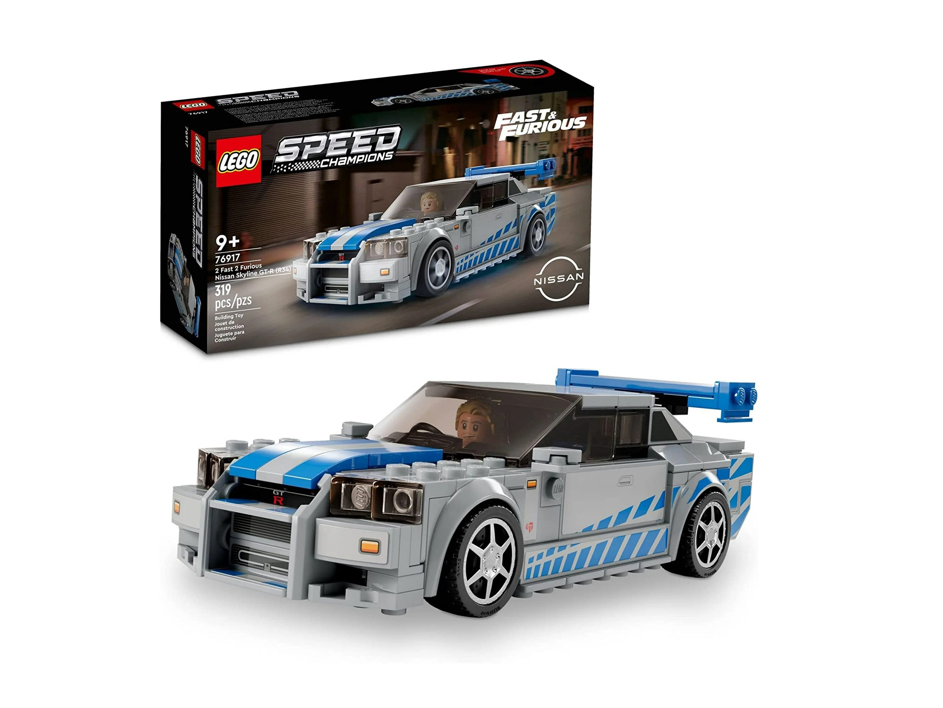 Un Nissan Skyline GT-R completo de su set Lego Speed ​​Champions 2 Fast 2 Furious.