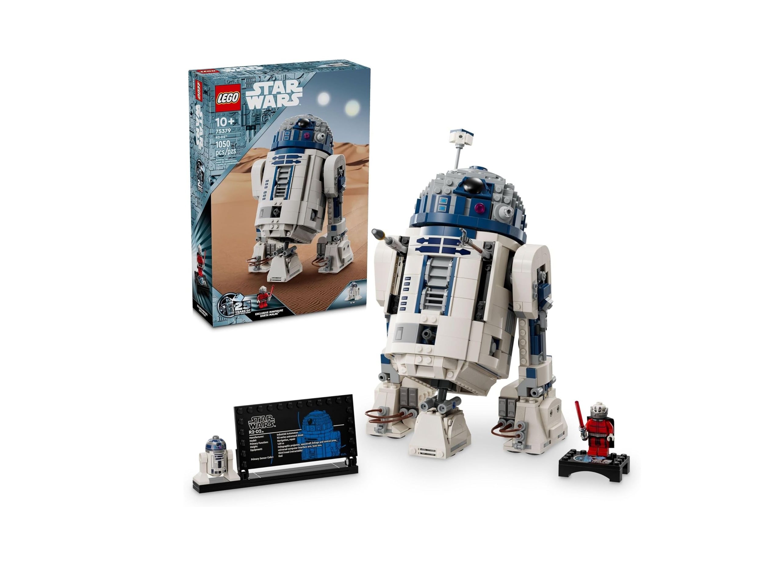 A completed Lego Star Wars R2-D2 model.