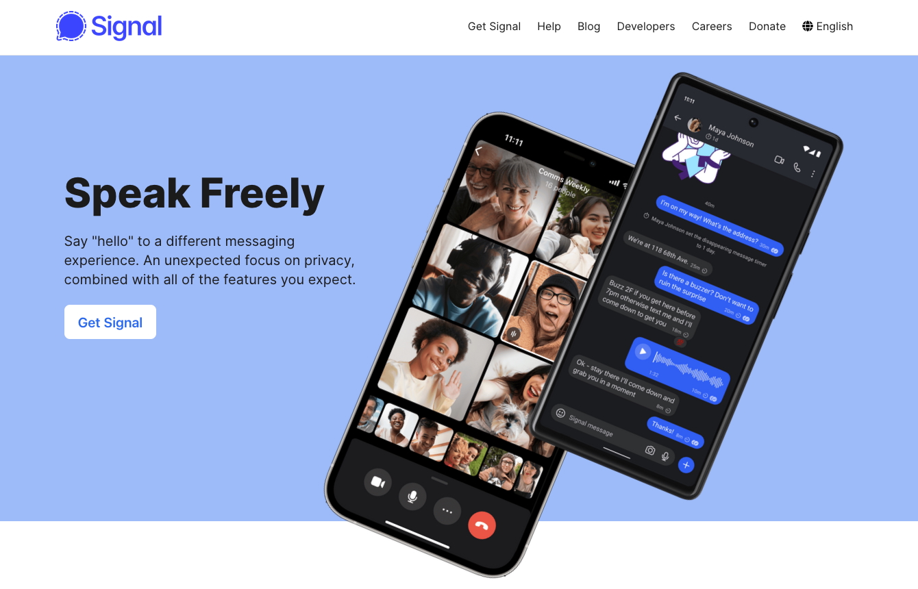 Signal homepage screenshot.