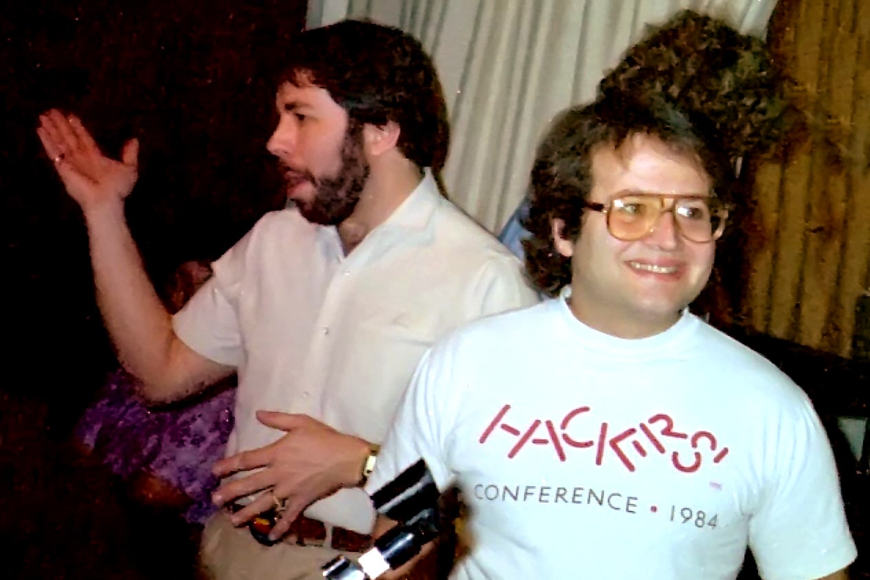 Steve Wozniak and Andy Hertzfeld at the Wellington Apple Users Club in 1985.