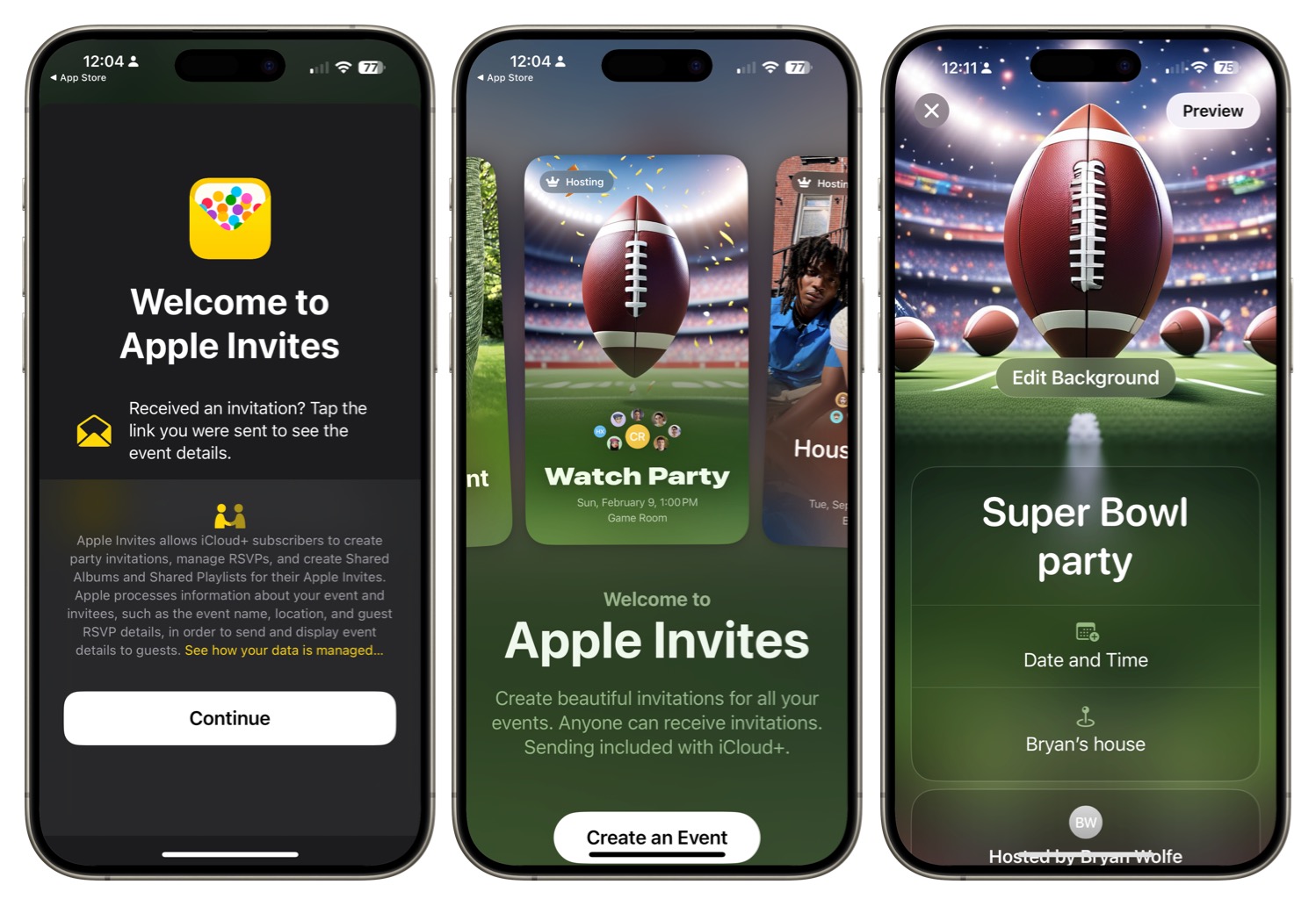 Скриншоты приложения Apple Invites.