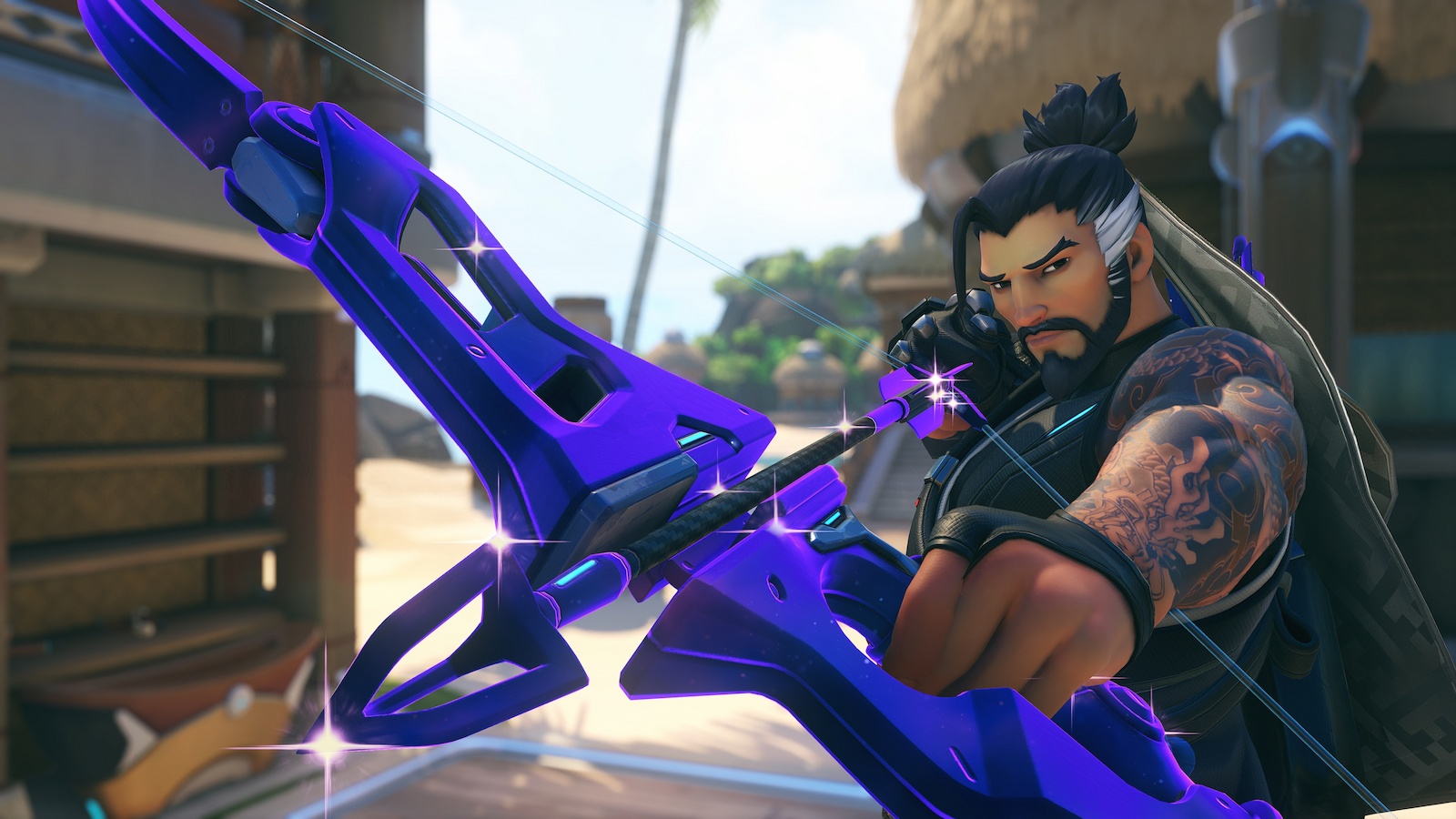 Hanzo atirando seu arco em Overwatch 2.