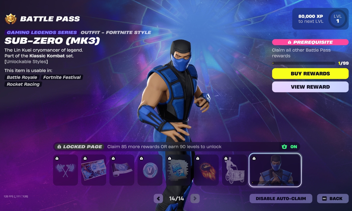 Skin Fortnite Sub-Zero dans Battle Pass