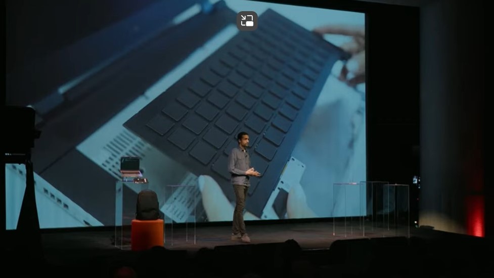 Framework Laptop 16 keyboard solution showcased at launch event on February 25, 2025.