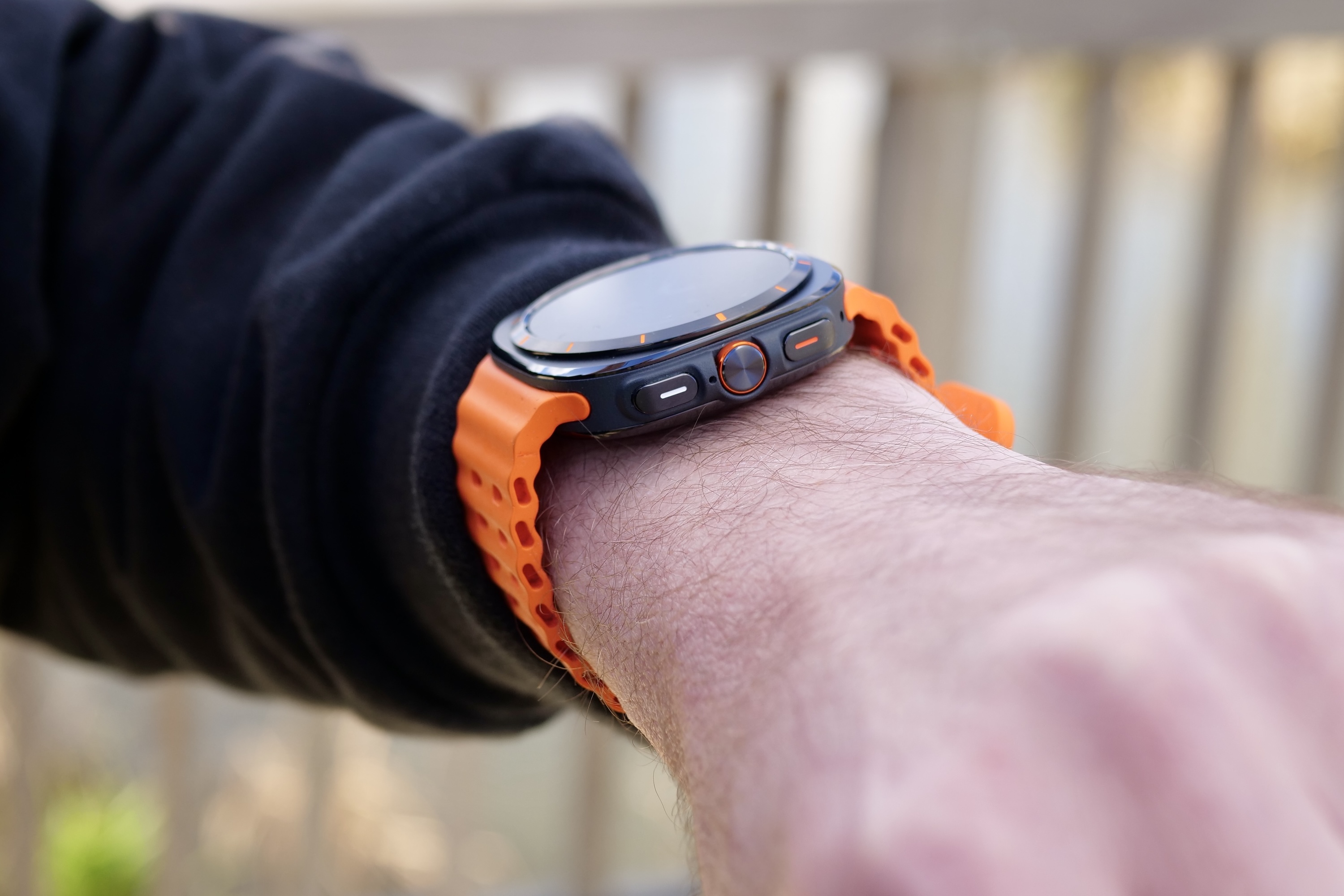 A person wearing the Samsung Galaxy Watch Ultra.