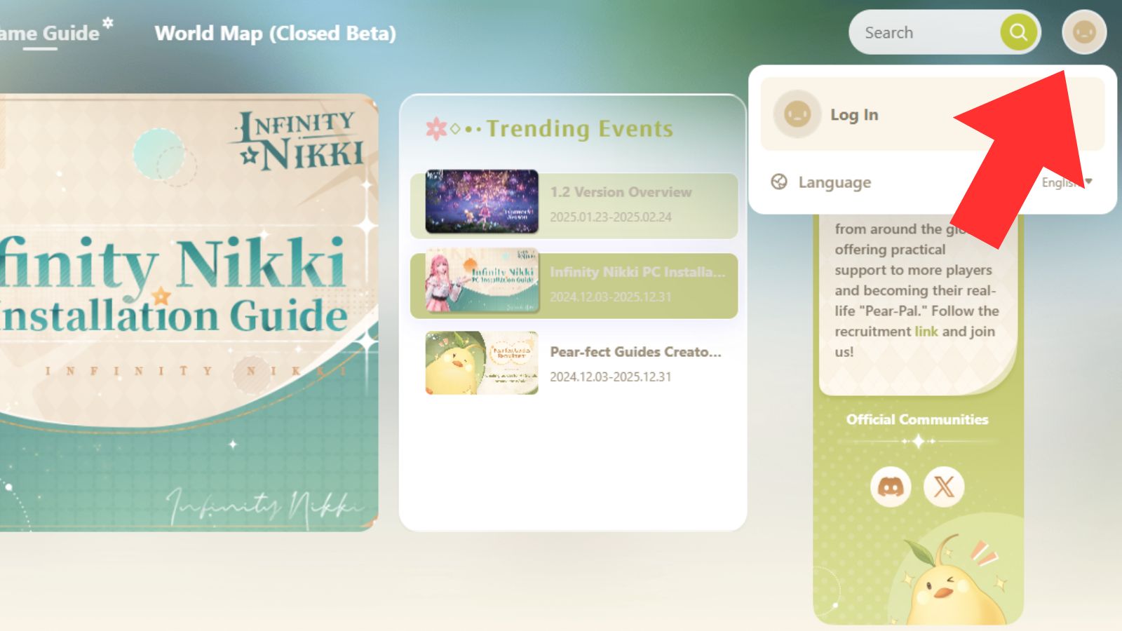 Infinity Nikki log in website.