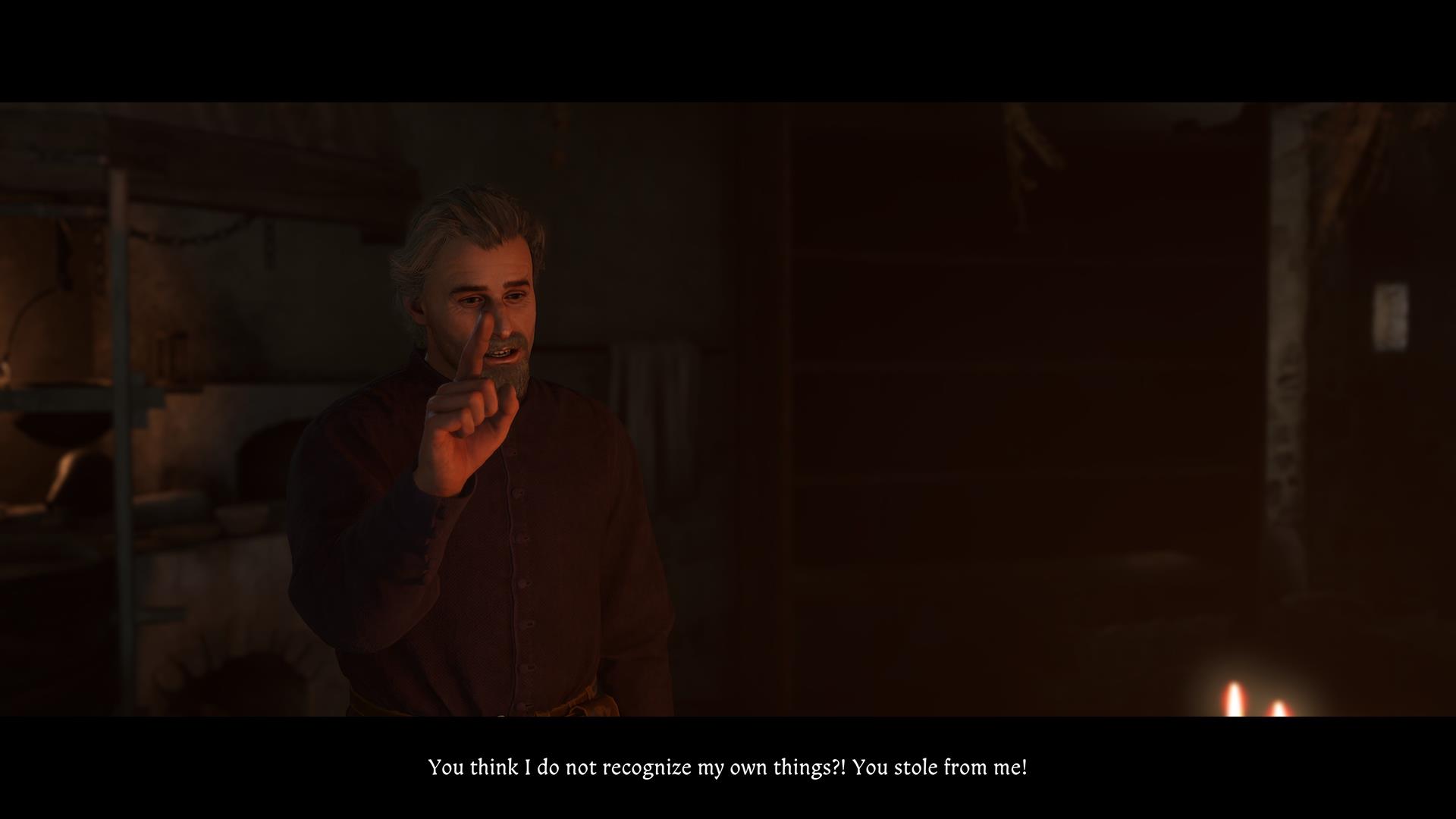 A merchant warns the player for selling a stolen item.