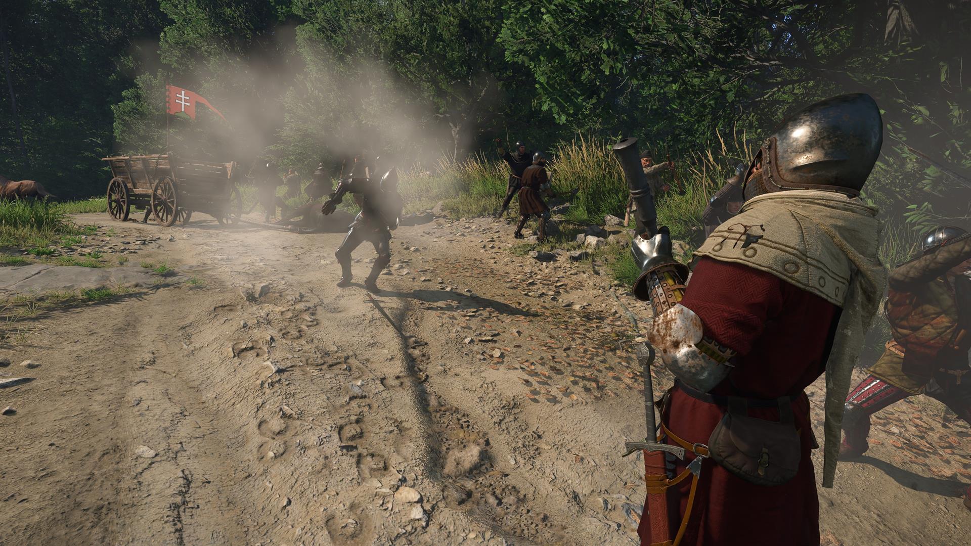 Un personnage en tire sur un autre avec un pistolet dans Kingdom Come : Deliverance 2.