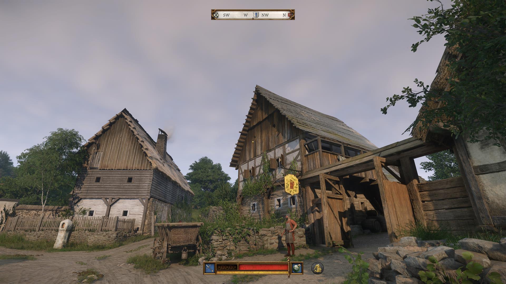 The player looks at a tavern in a village.