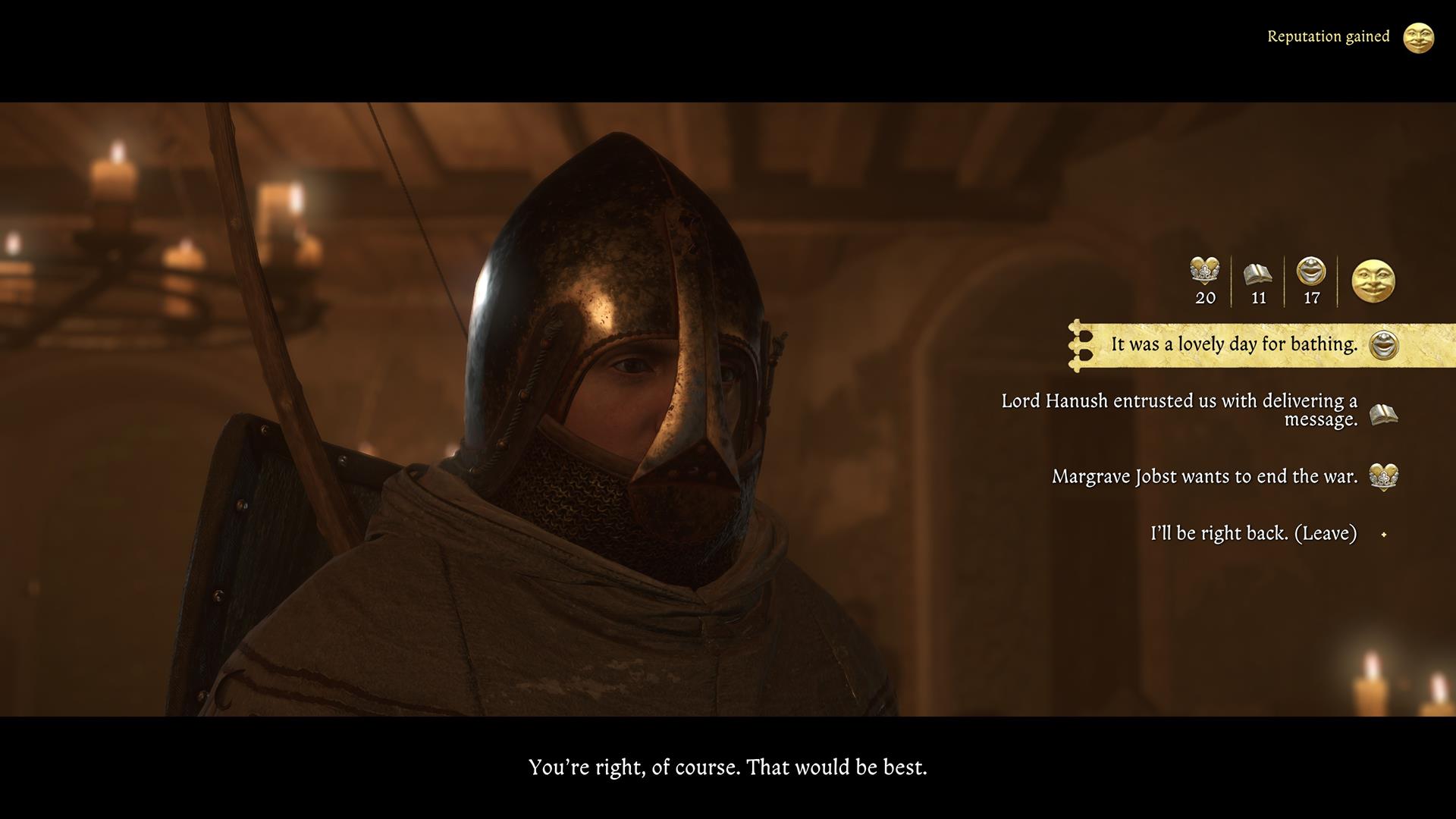 The player has several dialogue responses available.