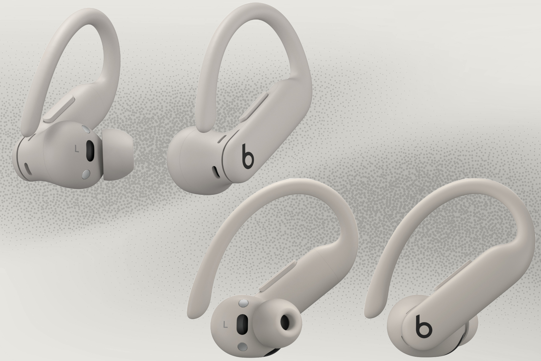 Representaciones filtradas del Beats PowerBeats Pro 2 en tono beige.