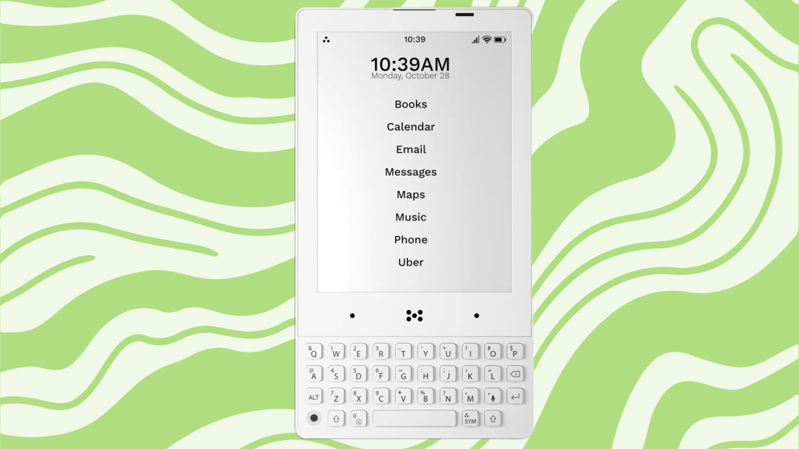 O Minimal Phone e seu design todo branco com teclado QWERTY.