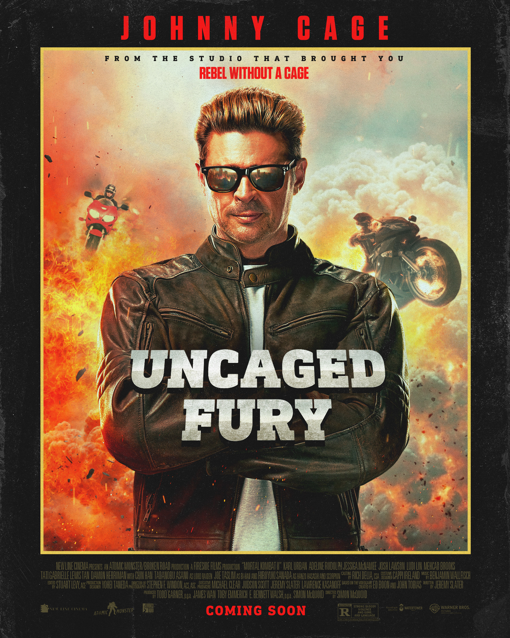 Johnny Cage posa no pôster de Uncaged Fury.