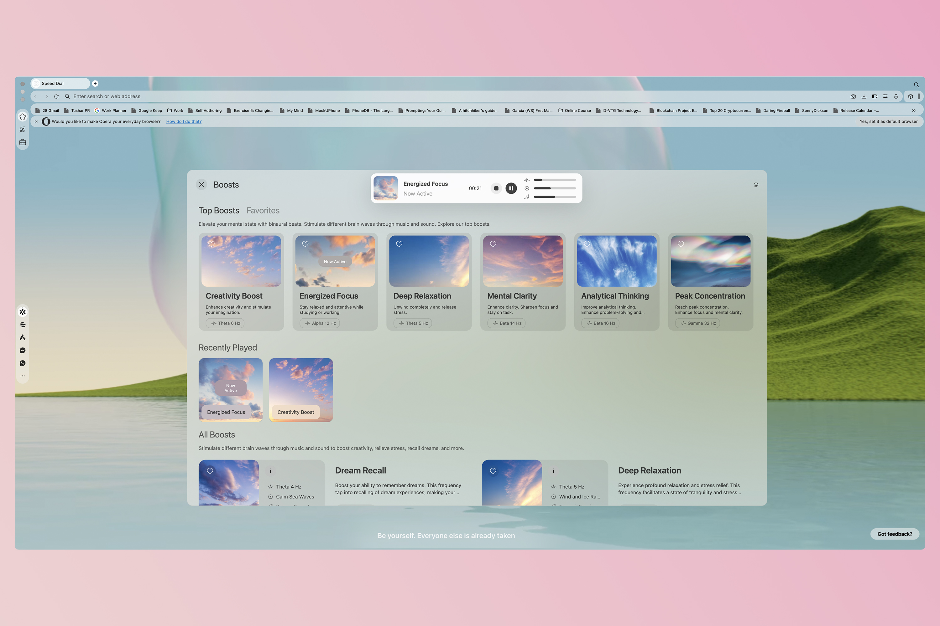 Opera Air web browser relaxation music soundscapes.