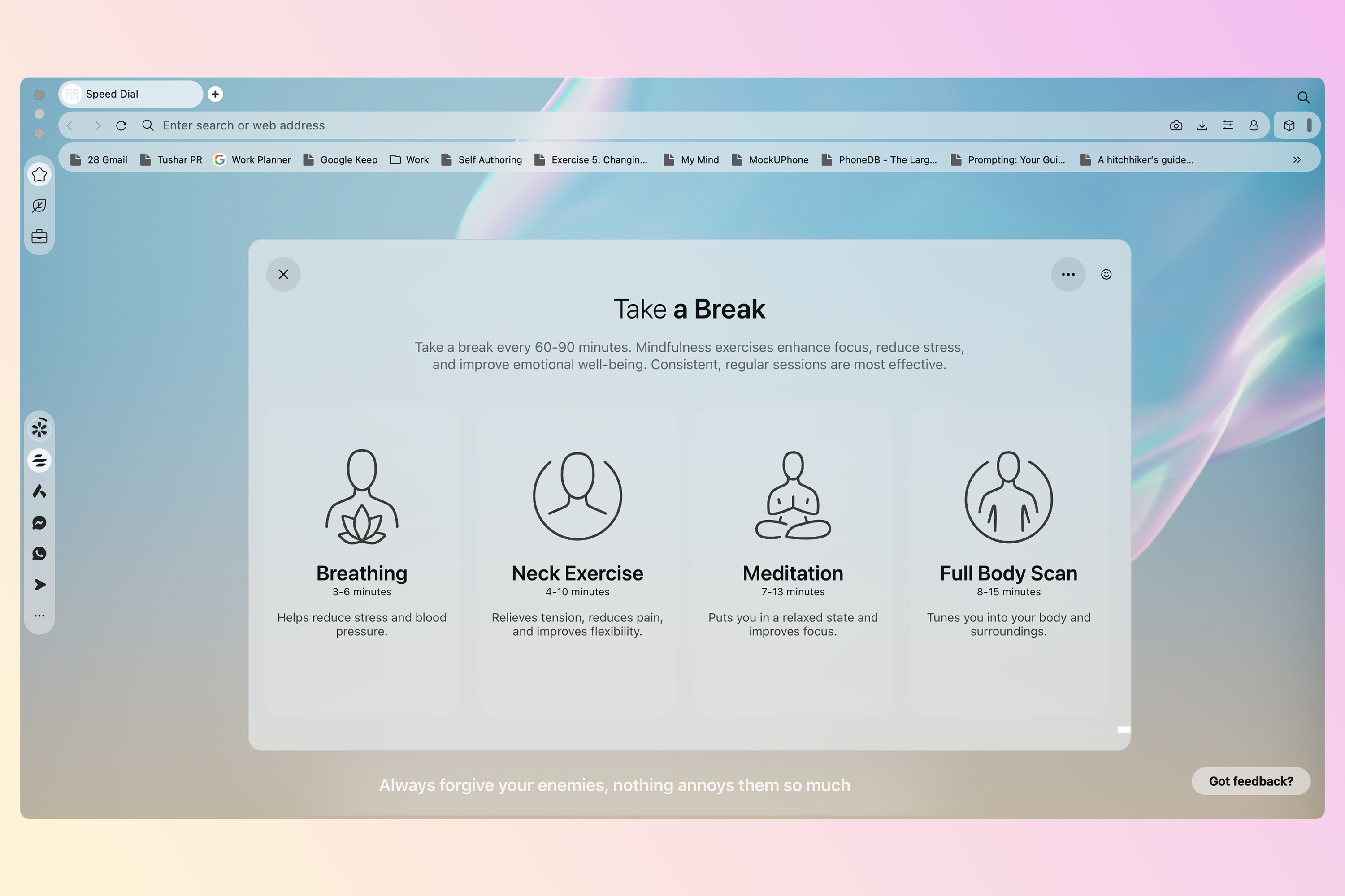 Opera Air web browser relaxation breathing exercises guided mediation.