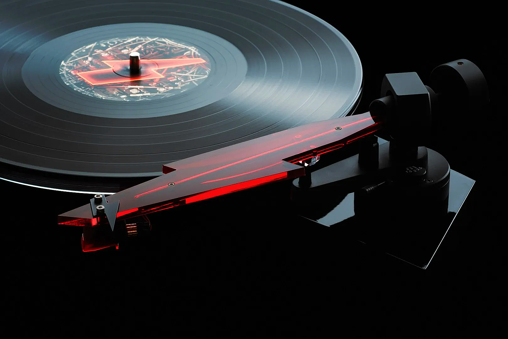 The tonearm of the AC/DC Turntable from Pro-Ject Audio.