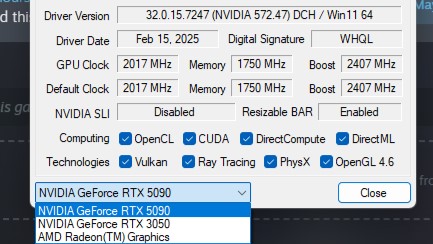 Usuário do Reddit, Jerubedo mostrando sua configuração de GPU RTX 5090 e RTX 3050