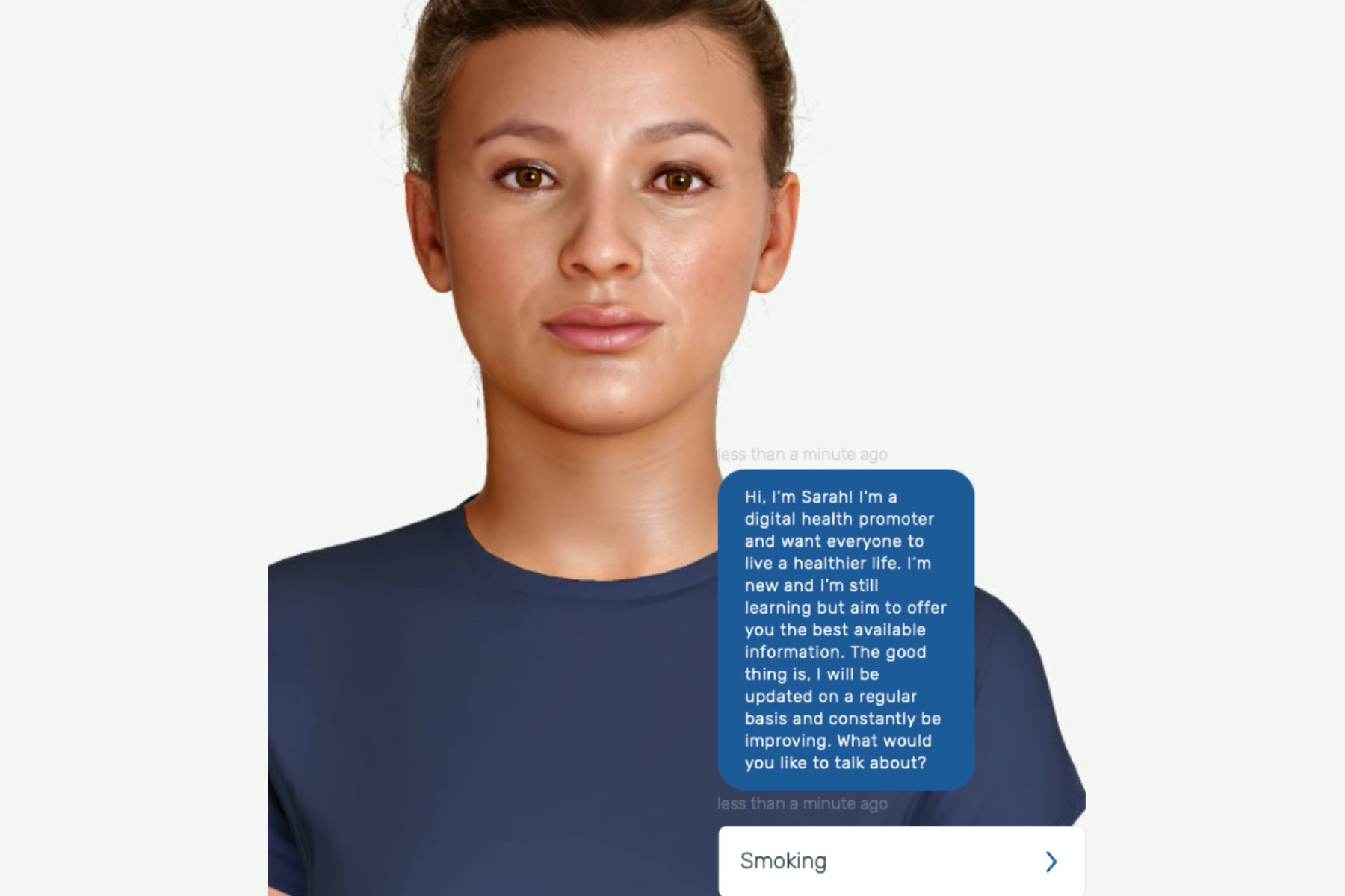El chatbot Sarah de la OMS da consejos sobre fumar.