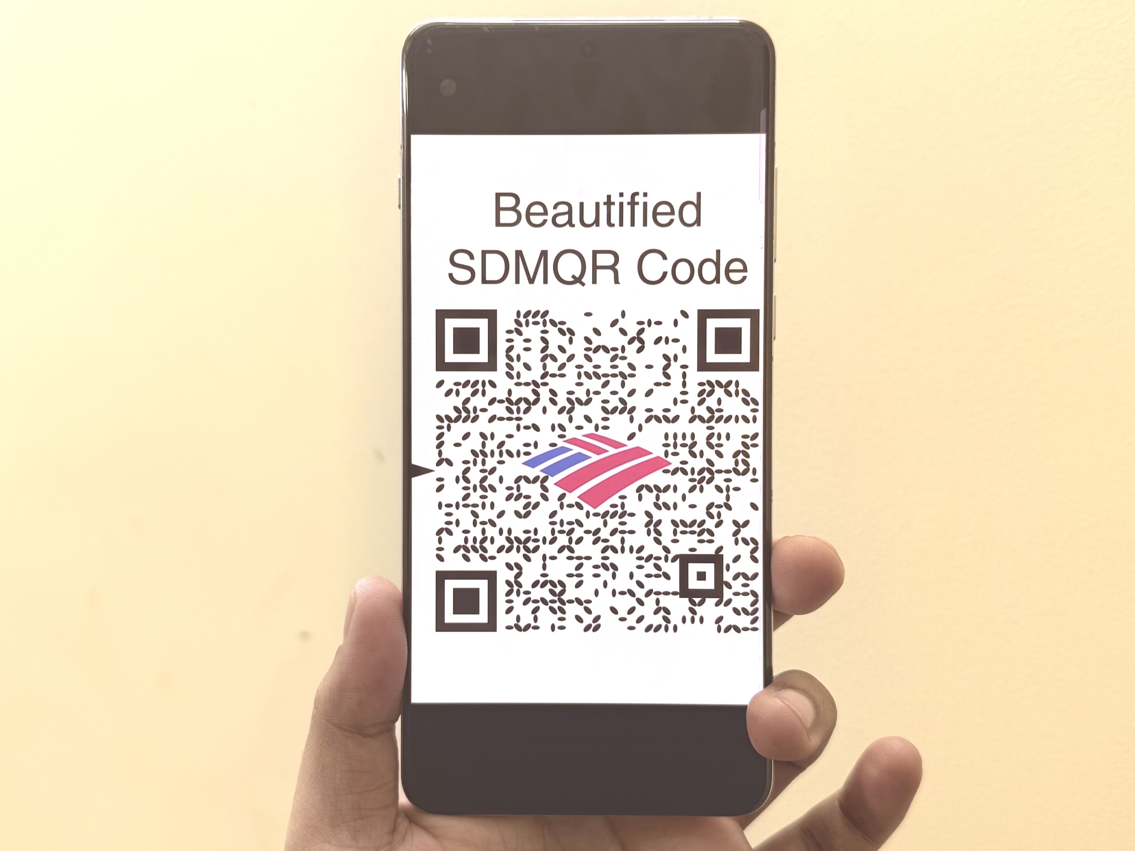 A beautified SDMQR code on a phone.