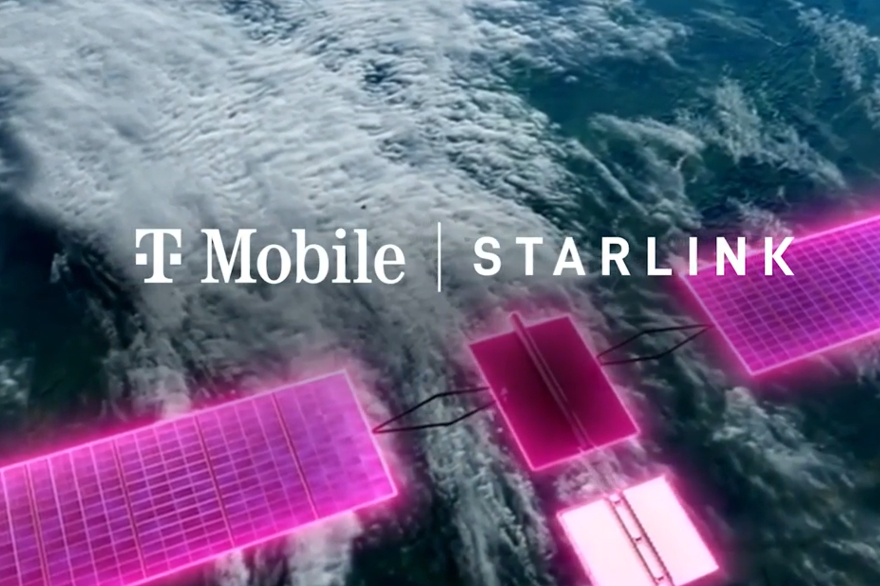 Vue de marque du service T-Mobile Starlink montrant un satellite au-dessus de la Terre.