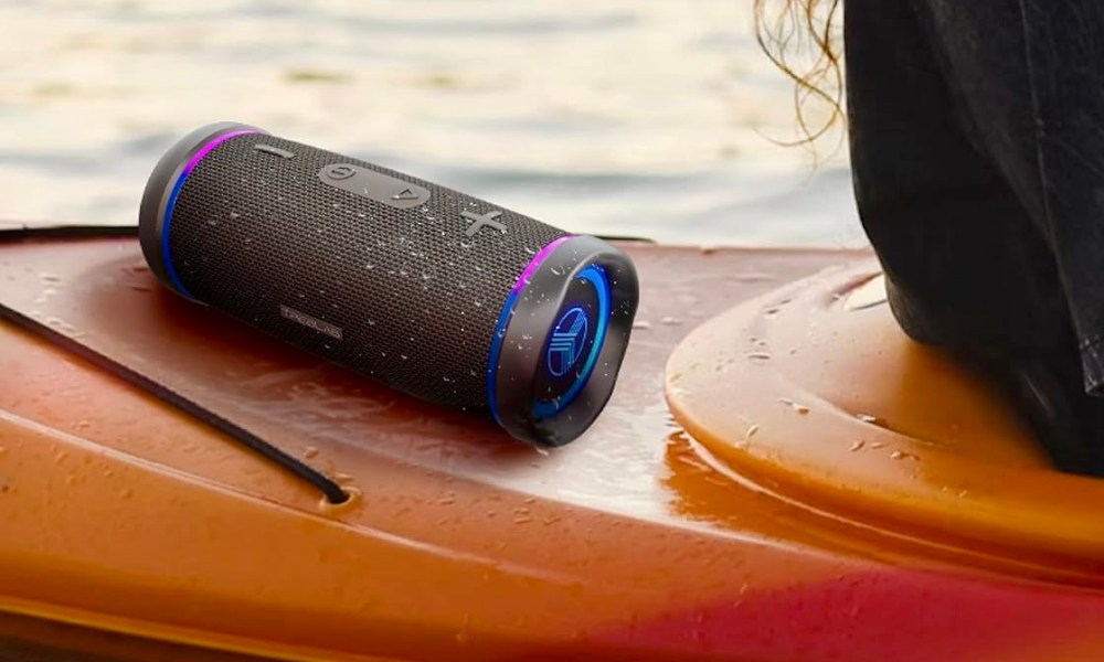 The Treblab HD77 Portable Bluetooth Speaker on a boat.