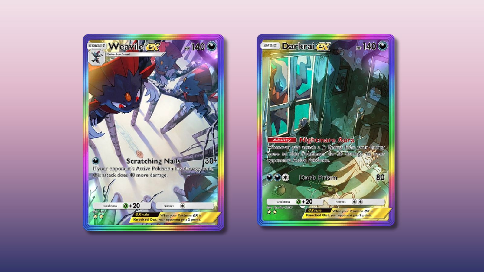 Cartas ex de Weavile y Darkrai en Pokémon TCG Pocket.