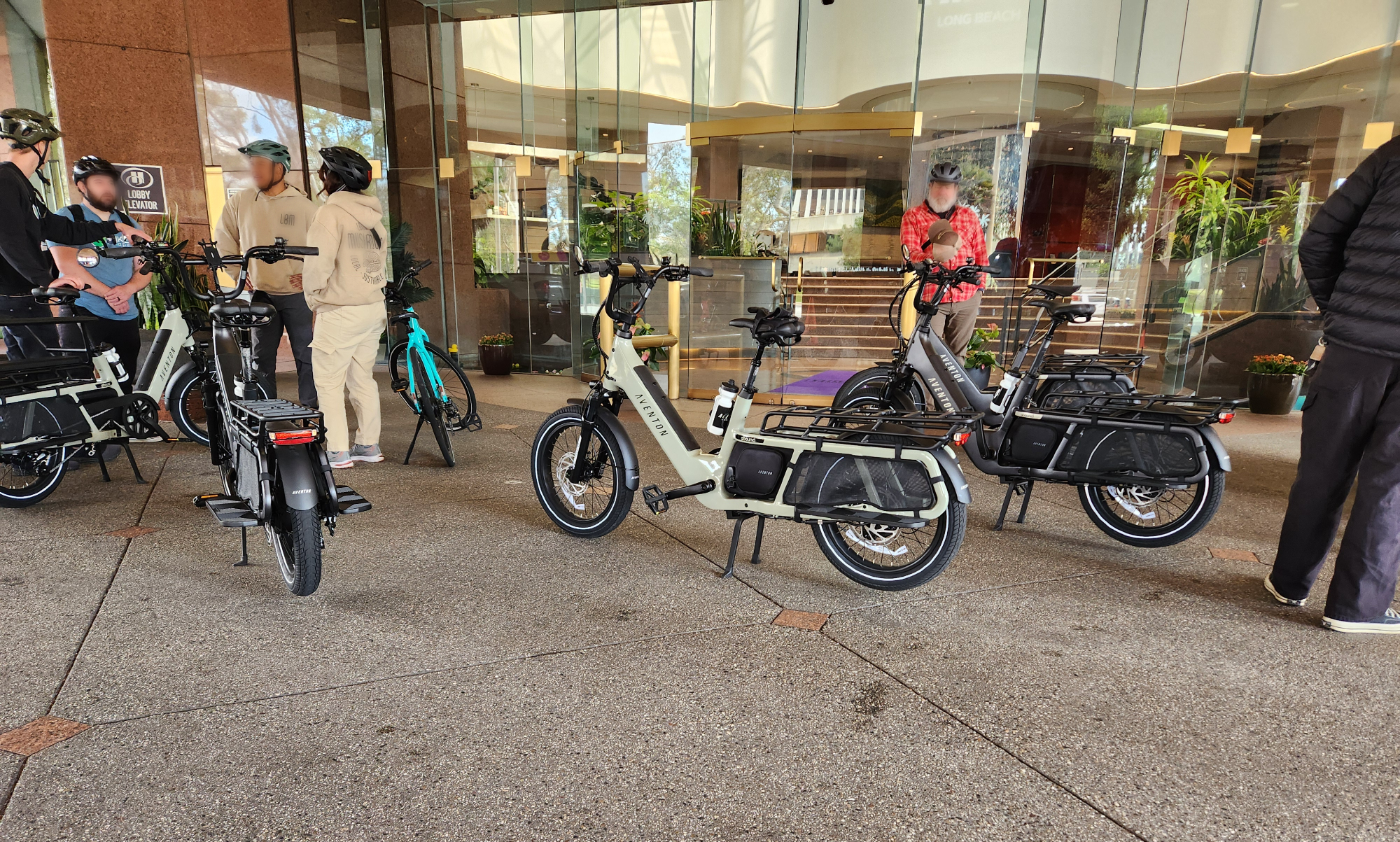 Aventon Abound LR at launch event parked outside hotel waiting to start a press ride.