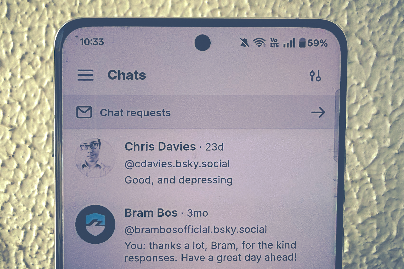 Chat request feature in Bluesky.