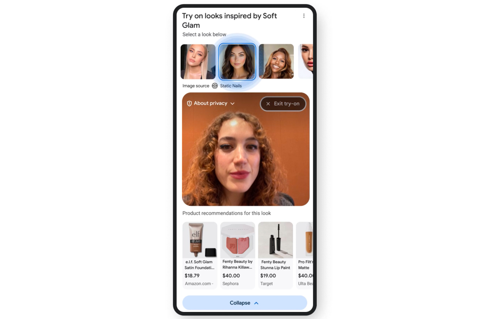 Maquillage d'essai Google Shopping AR.