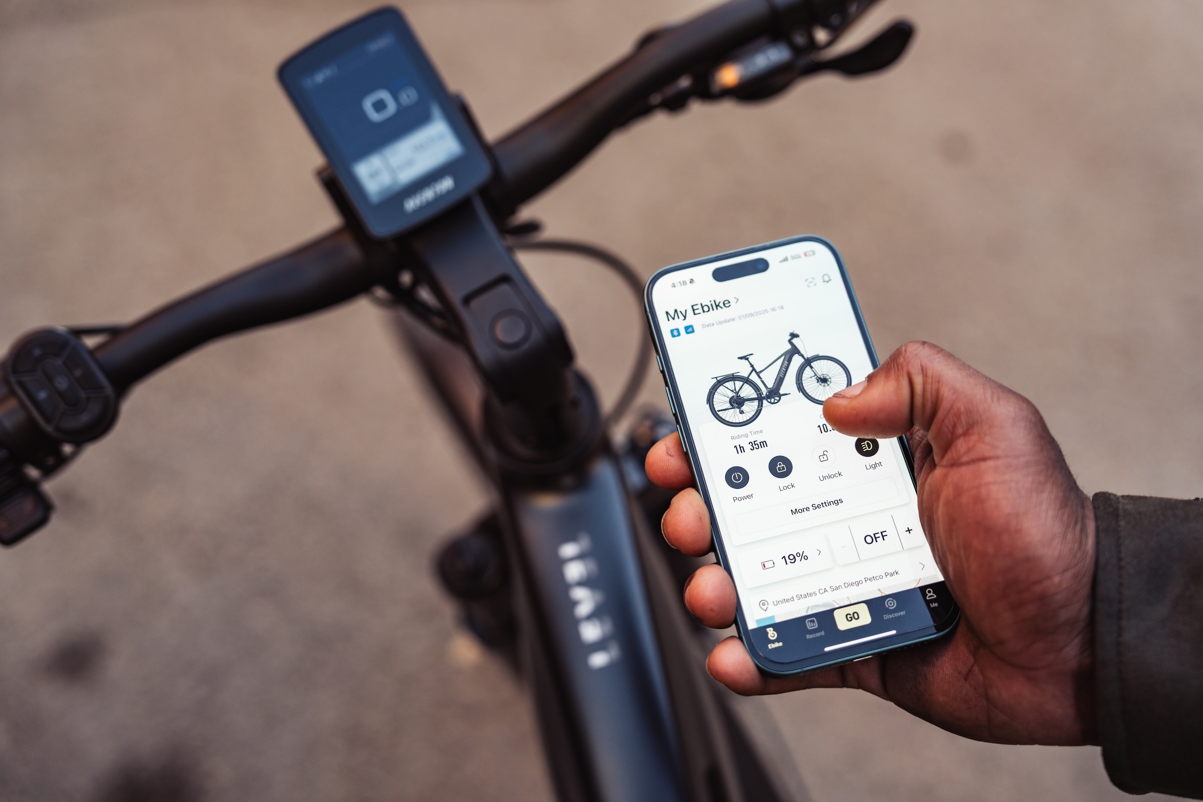 Aventon bike app on mobile phone display