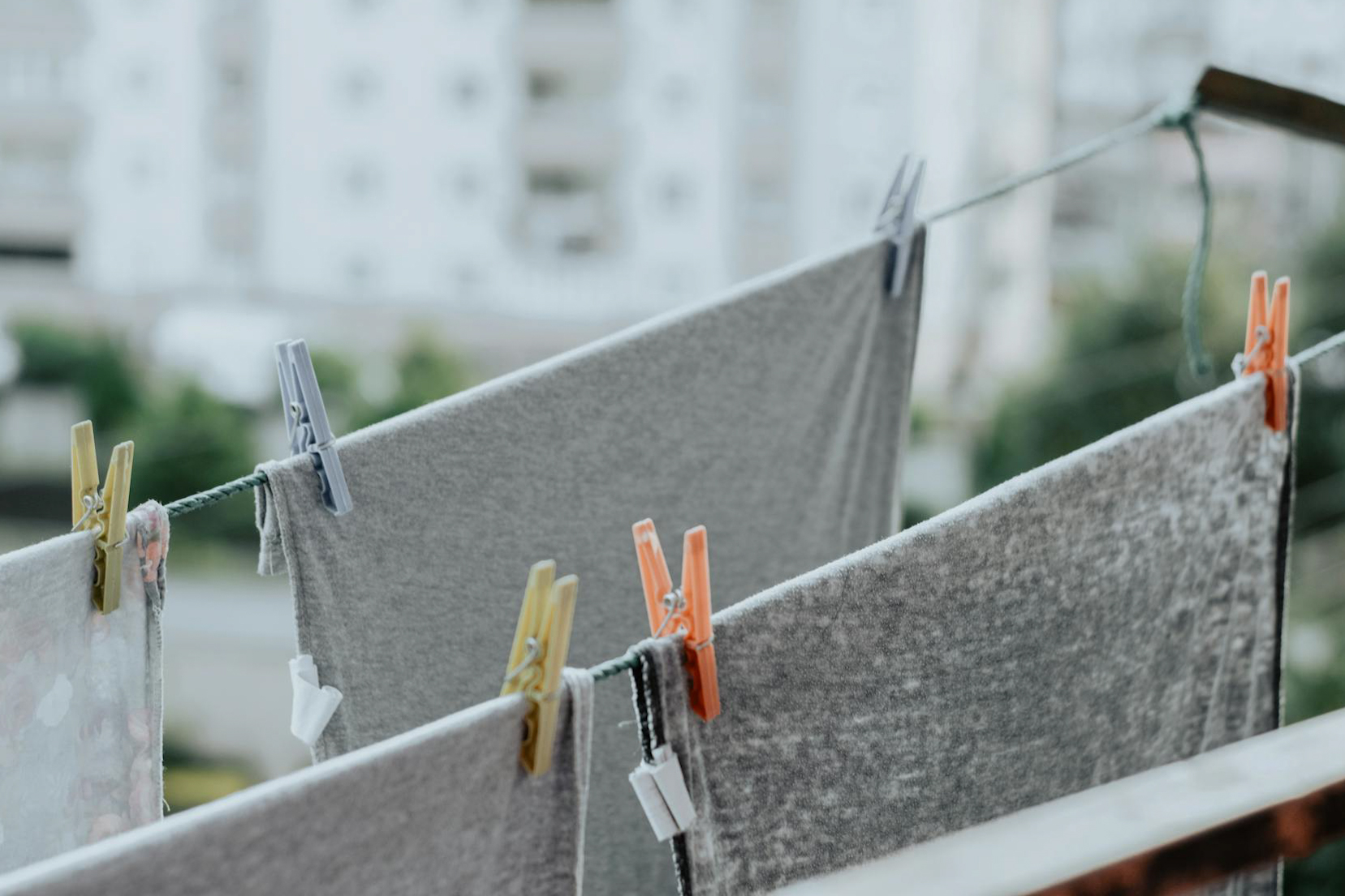 Line drying clothes in the sun. 