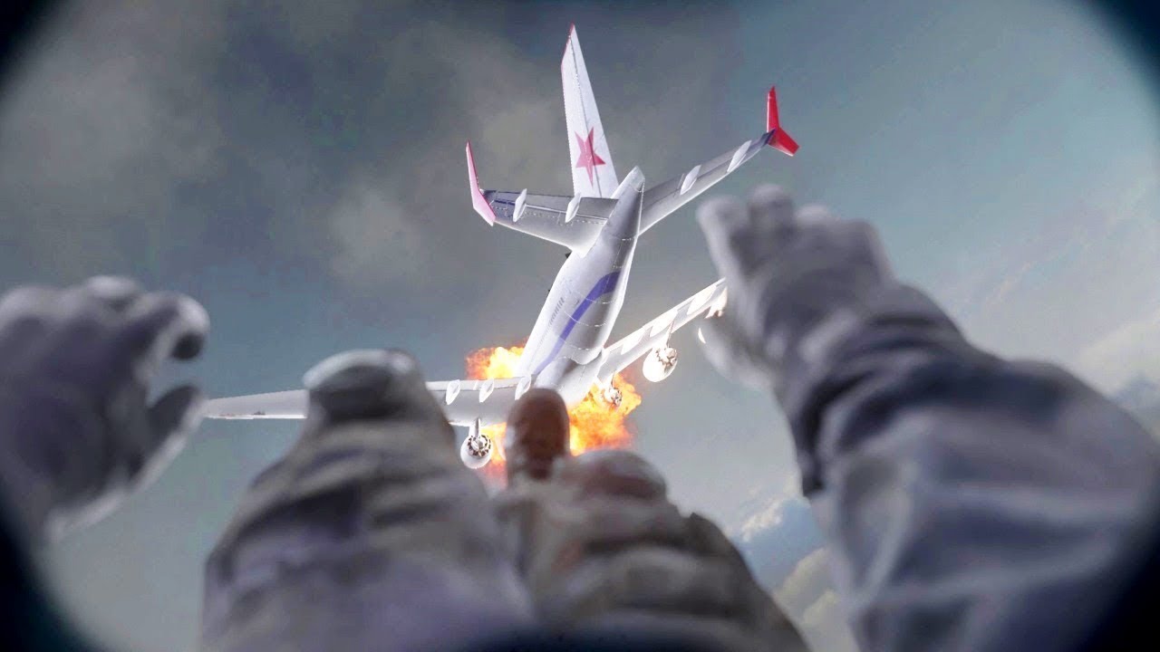 A soldier falling from an exploding plane in MW4.