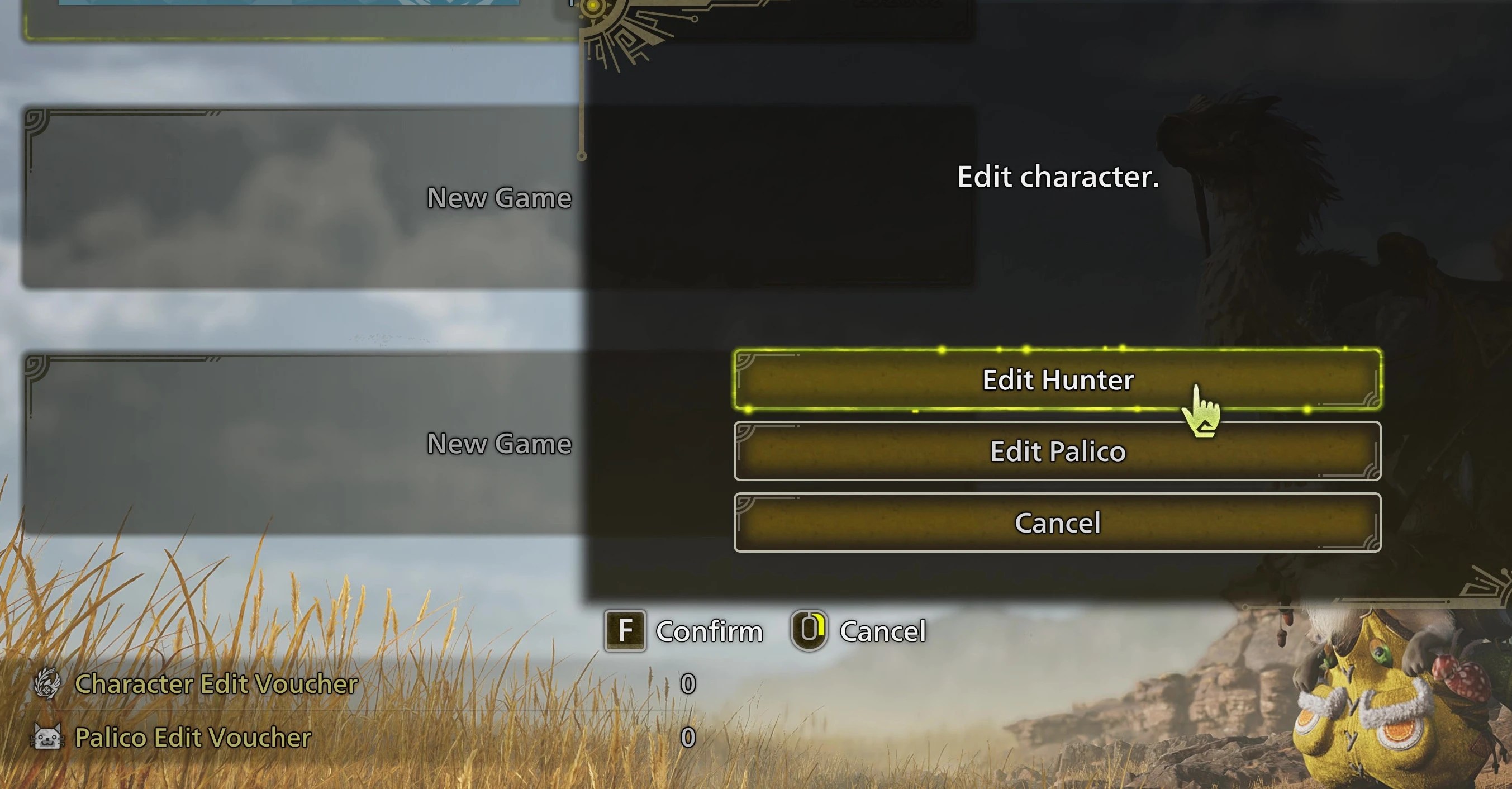 The character edit screen in Monster Hunter Wilds.