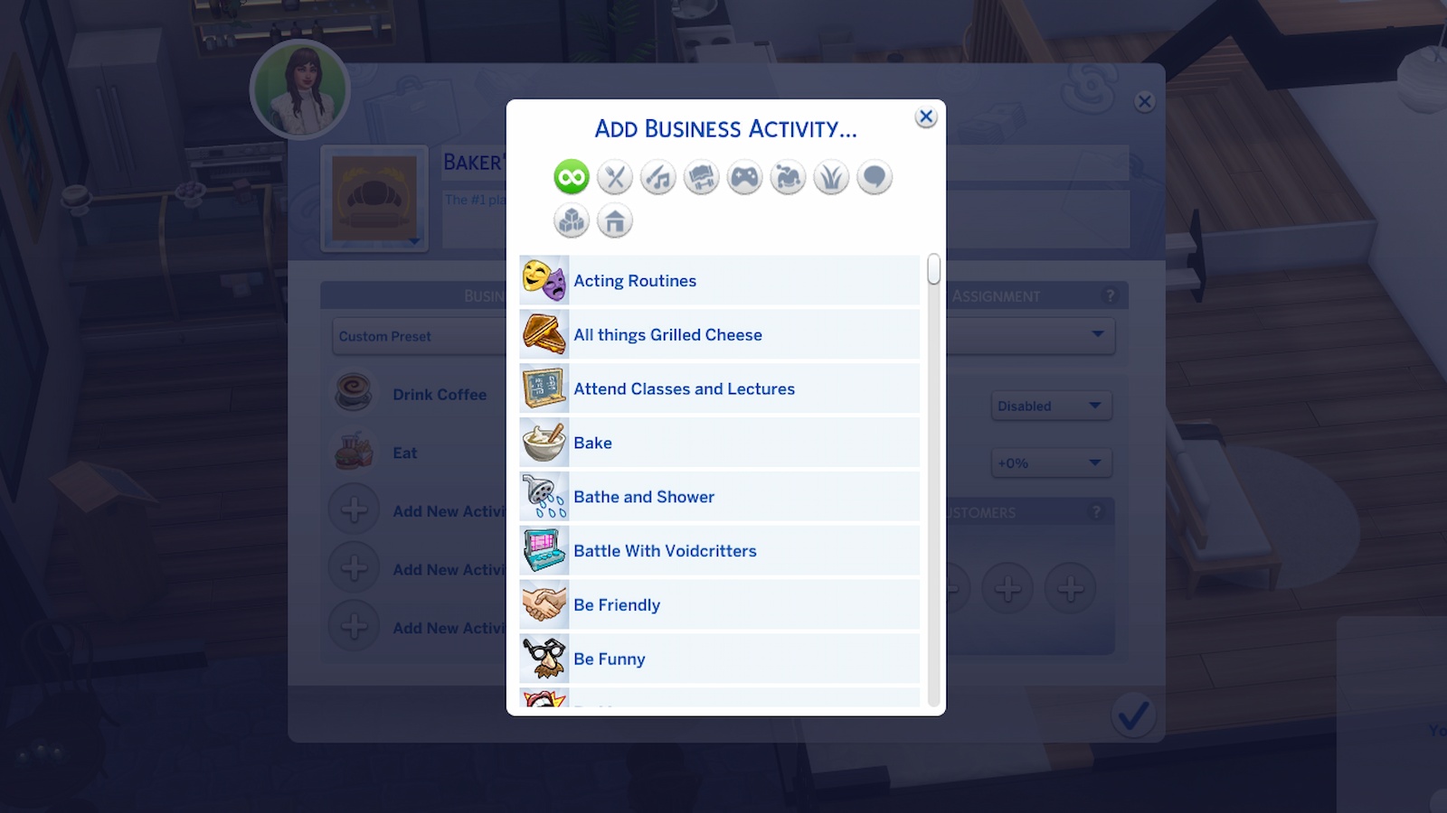 Business activities in The Sims 4 Businesses and Hobbies.