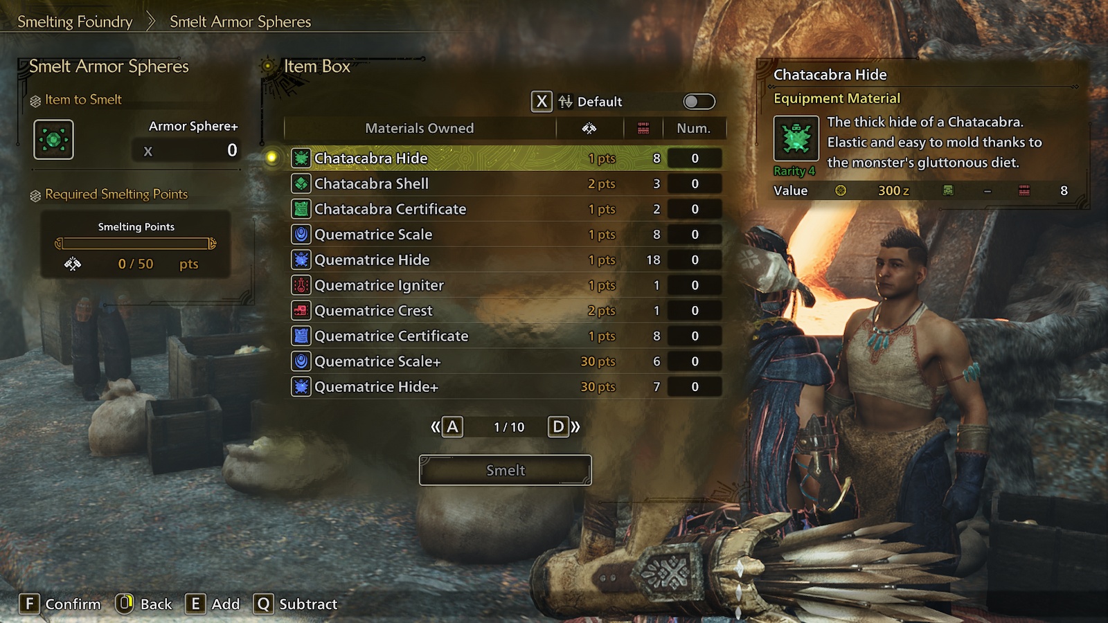 Faire fondre des sphères d'armure dans Monster Hunter Wilds.