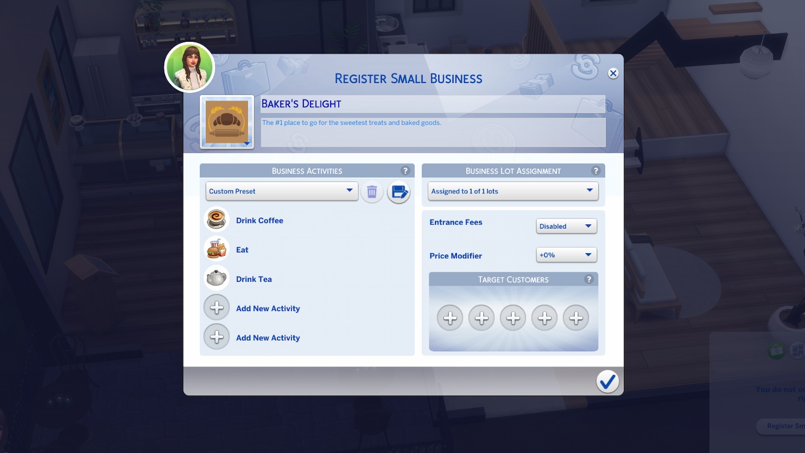 Creating small business in The Sims 4 Businesses and Hobbies.