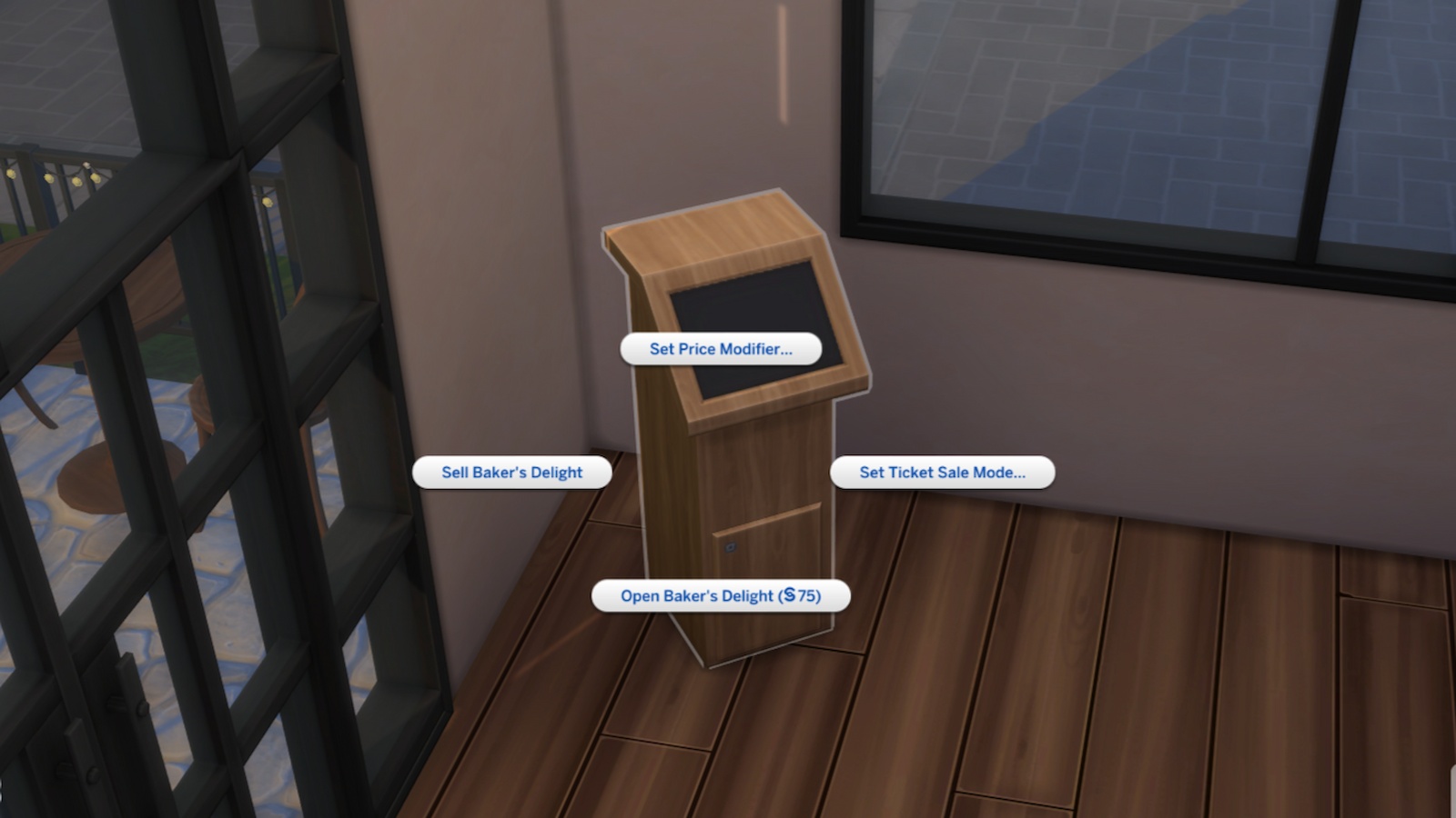 Entrance kiosk in The Sims 4 Businesses and Hobbies.