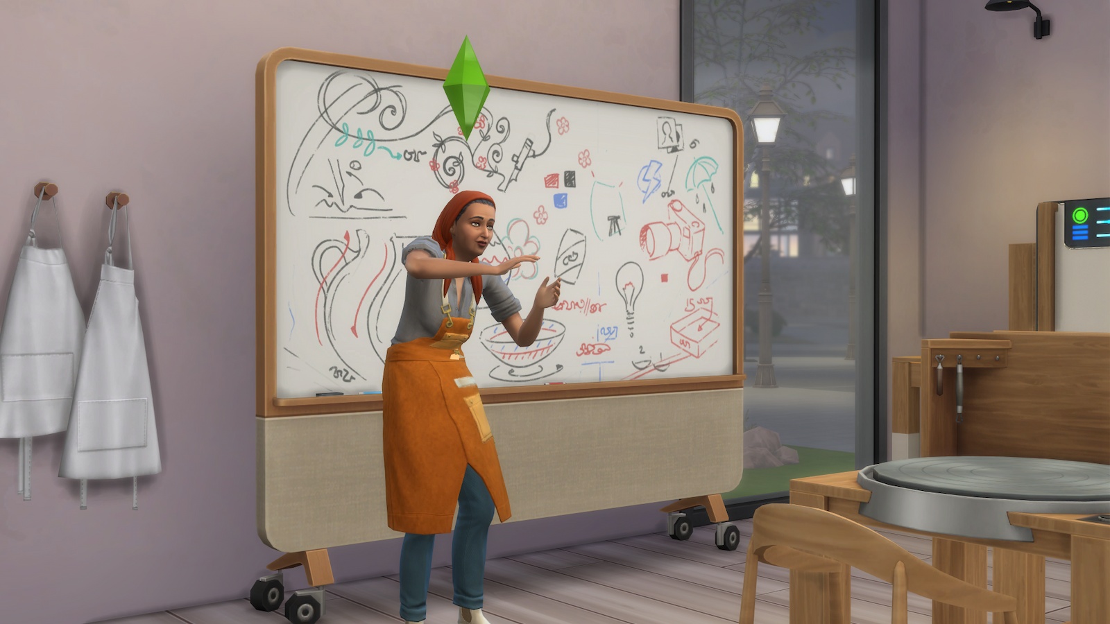 Dando uma palestra sobre The Sims 4 Negócios e Hobbies.