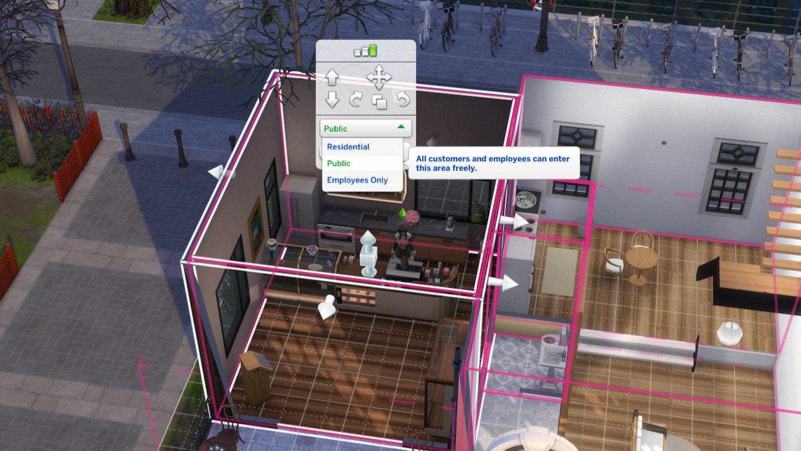 Seccionando salas no The Sims 4 Negócios e Hobbies.