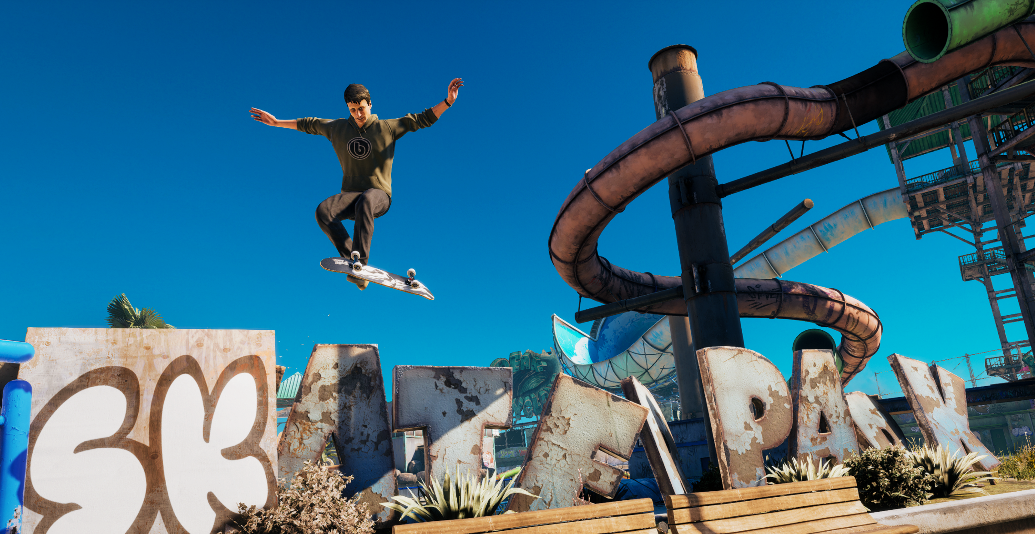 Tony Hawk jumps over a park in Tony Hawk's Pro Skater 3 + 4.